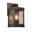 Black outdoor wall light fixture with glass panels