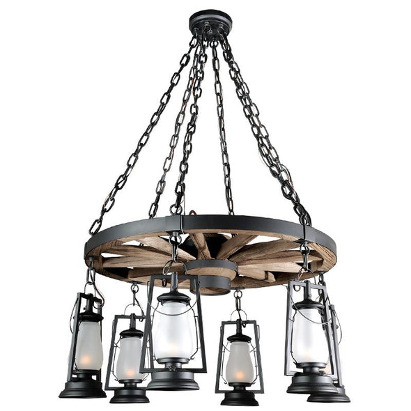 49er 6 Lantern Wagon Wheel Chandelier