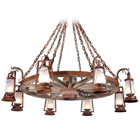 49er 8 Side Lantern Wagon Wheel Chandelier 752-S-58
