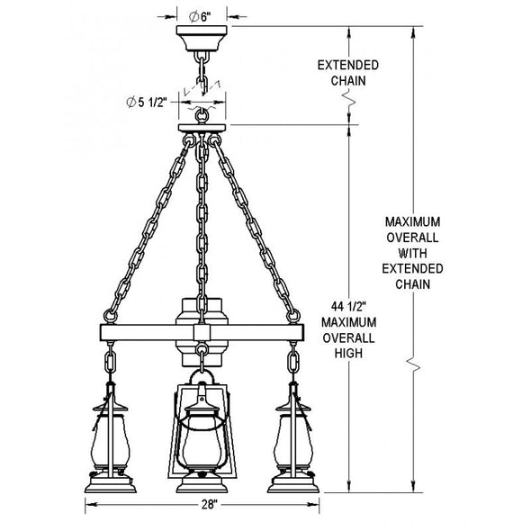 49er 4 Lantern Wagon Wheel Chandelier 752-S-44