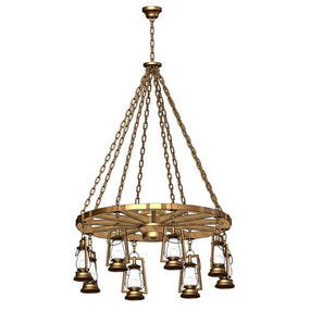 Lantern Wagon Wheel Chandelier