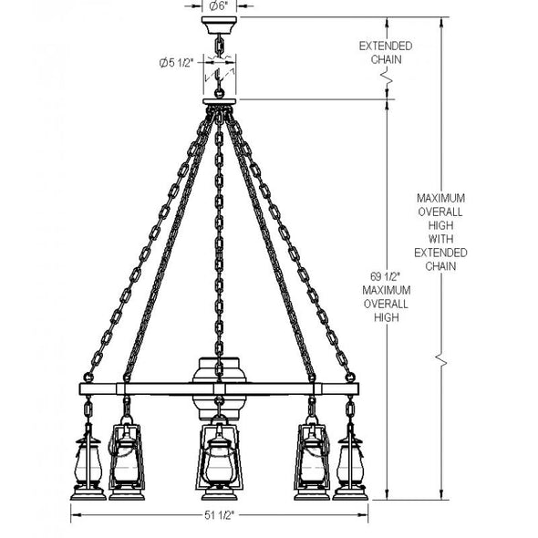 49er 8 Lantern Wagon Wheel Chandelier 752-S-48