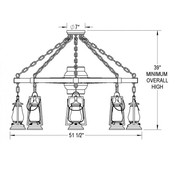49er 8 Lantern Wagon Wheel Chandelier 752-S-48