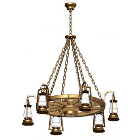 49er 6 Side Lantern Wagon Wheel Chandelier 752-S-56