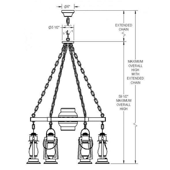 Wagon Wheel Chandelier 6 Lantern 772-S-46