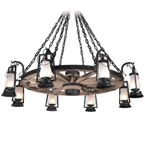 49er 8 Side Lantern Wagon Wheel Chandelier 752-S-58