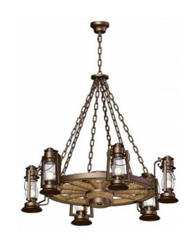 Wagon Wheel Chandelier Pioneer 6 Side Lantern