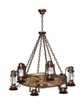 Wagon Wheel Chandelier Pioneer 6 Side Lantern