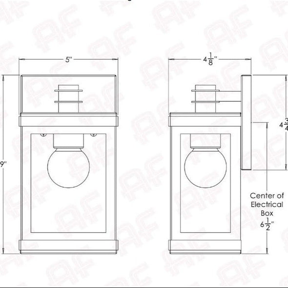 Technical drawing of a small electrical box with dimensions 
